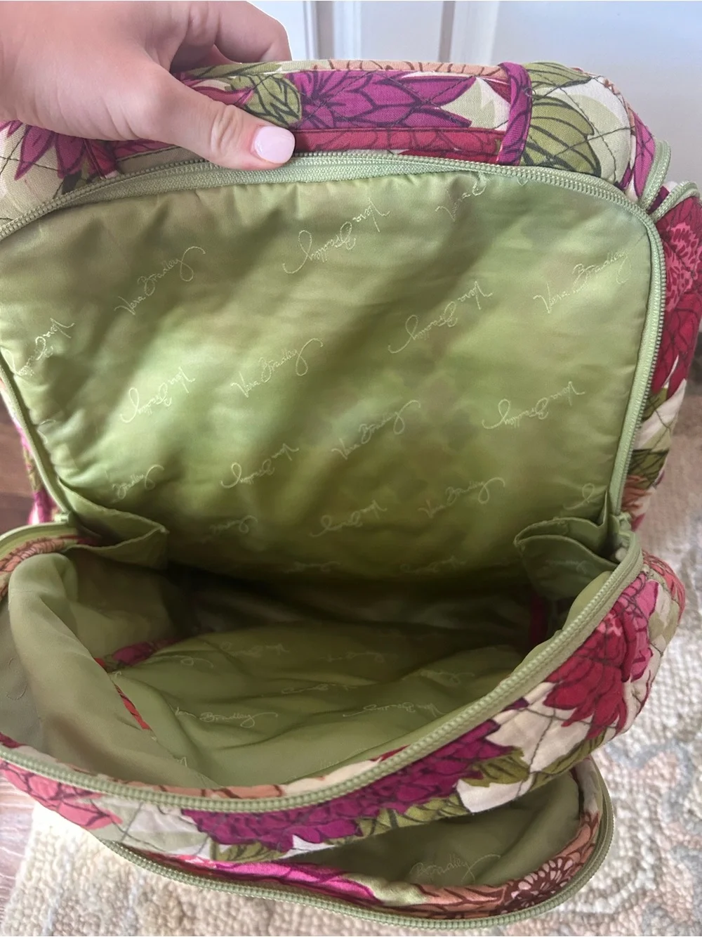Vera Bradley Quilted Floral Backpack in Pink, Green, Cream